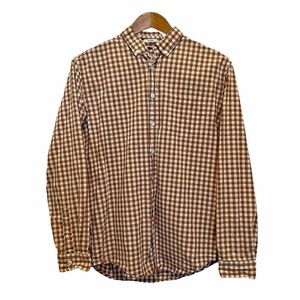 Frank & Oak Men's Shirt The Branford Medium 100% Cotton Plaid Rust Orange